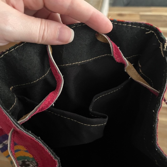 Handmade Guatemala Backpack Woven / Leather / Suede Pink Multicolor - Picture 7 of 9